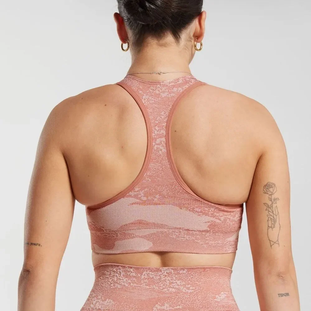 Gymshark ADAPT CAMO SEAMLESS SPORTS BRA MSupport Small Misty Pink-Hazy Pink NWT‎